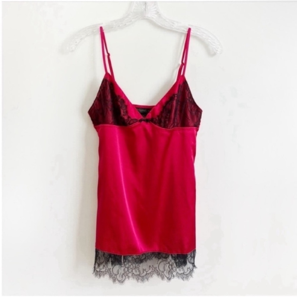Victoria's Secret chemise nightie red black lace satin v neck